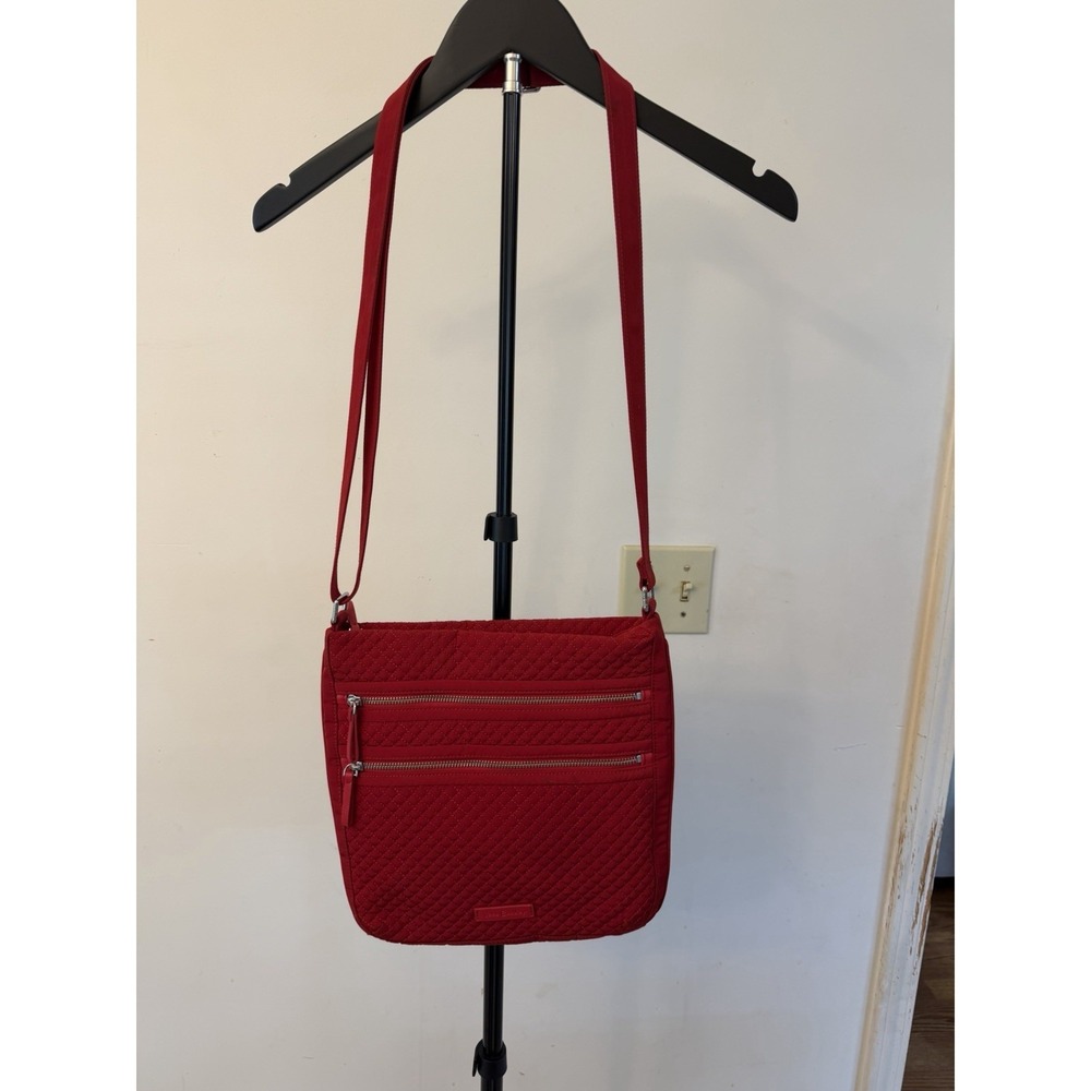 Vera Bradley Triple Zip Crossbody Bag Womens Medium Red Quilted Polyester